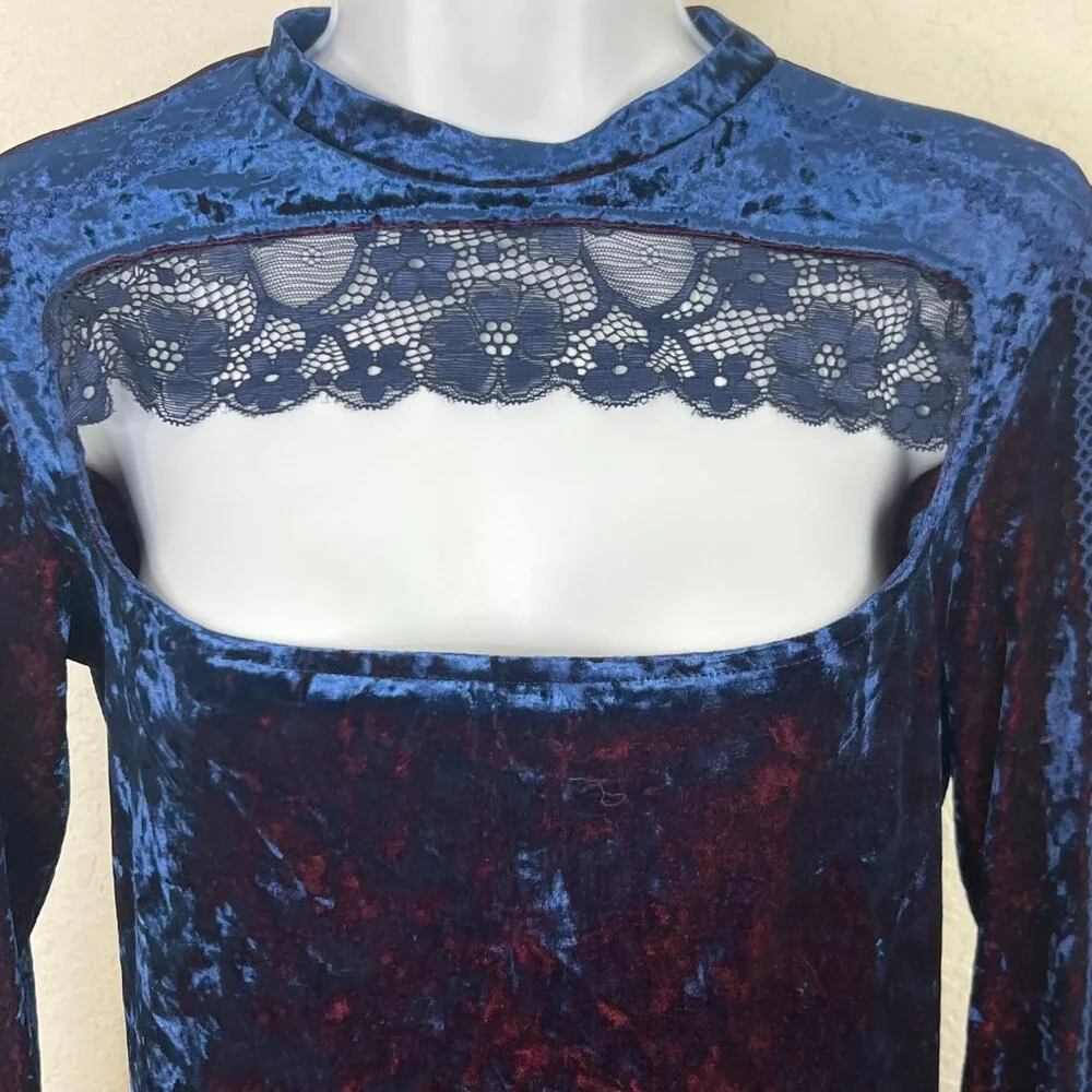 We Are HAH Hot as Hell Crushed Velvet Long sleeve Saffire&Ruby lace NWT M Whimsy